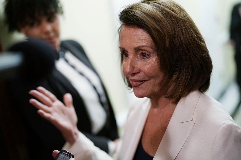 WASHINGTON, DC - FEBRUARY 07: U.S. House Minority Leader Rep. Nancy Pelosi (D-CA) speaks to members of the media after her 8-hour long speech on immigration at the Capitol February 7, 2018 in Washington, DC. Pelosi exercised her power as minority leader and launched a filibuster-like floor speech on Dreamers and urged Republicans to take action to solve their status before the March 5th deadline President Trump has set for the Deferred Action for Childhood Arrivals policy. (Photo by Alex Wong/Getty Images)
